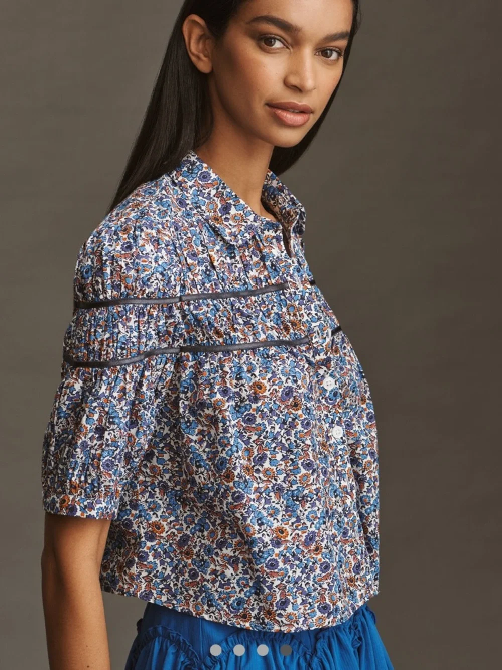 Leandra Shirred Yoke Blouse by Maeve - blue - Picture 2 of 11
